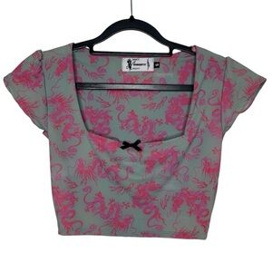 O-Mighty dragon print crop top size S y2k street wear retro maximalist